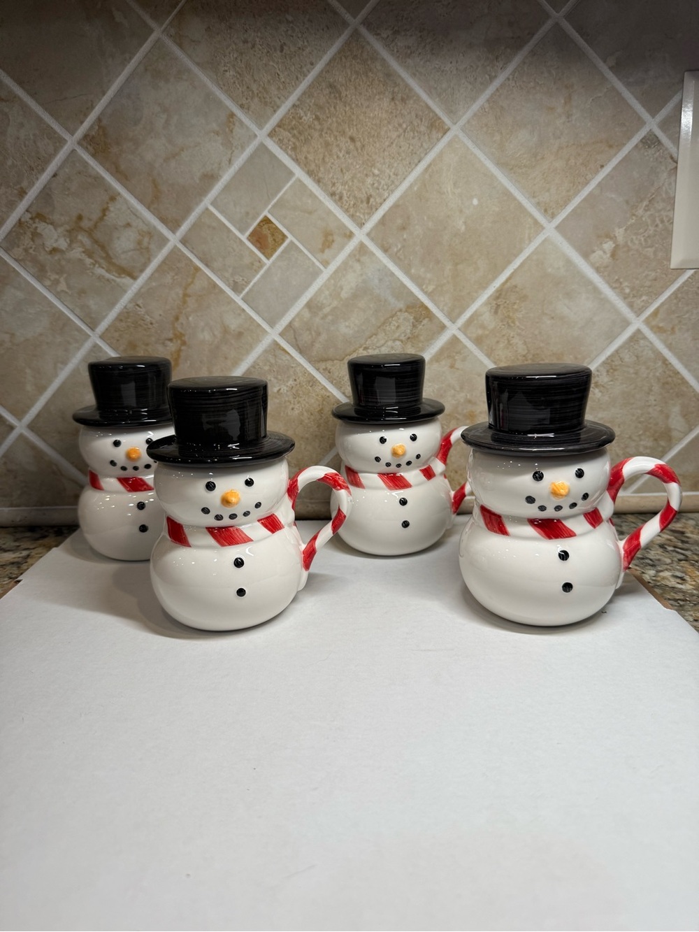 Williams Sonoma Snowman Mugs w Hats Set Of 4 With Box 2004 Holiday Christmas
